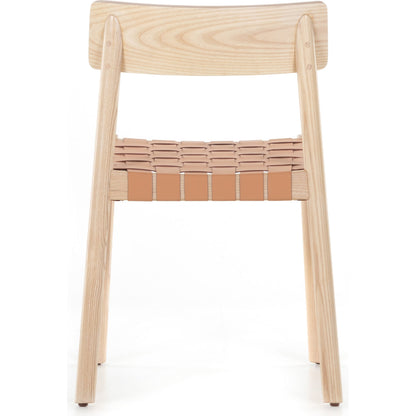 Heisler Dining Chair by Four Hands in almond leather and black. Made from solid ash, 70% split leather, 30% polyvinyl chloride (pvc), ash veneer in a modern style.