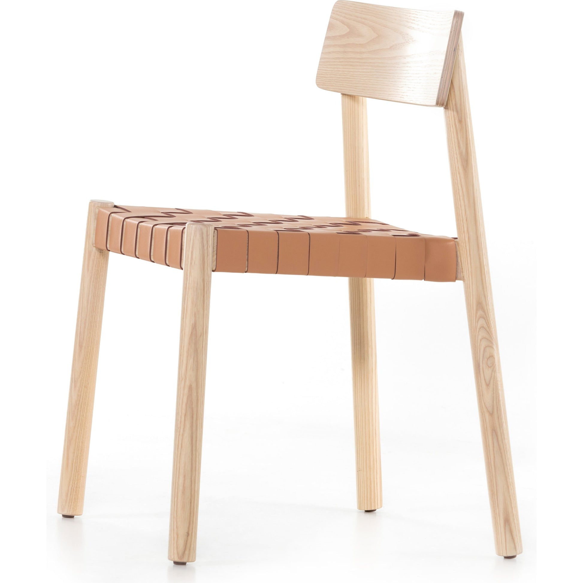 Heisler Dining Chair by Four Hands in almond leather and black. Made from solid ash, 70% split leather, 30% polyvinyl chloride (pvc), ash veneer in a modern style.