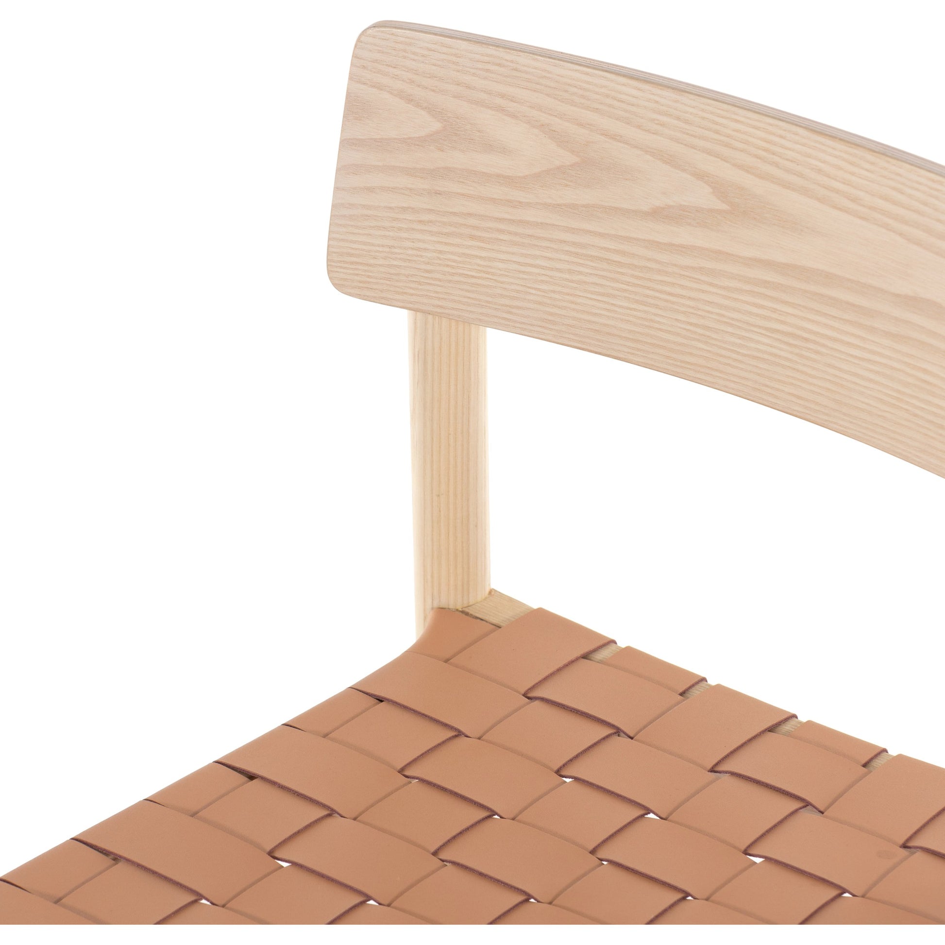 Heisler Dining Chair by Four Hands in almond leather and black. Made from solid ash, 70% split leather, 30% polyvinyl chloride (pvc), ash veneer in a modern style.