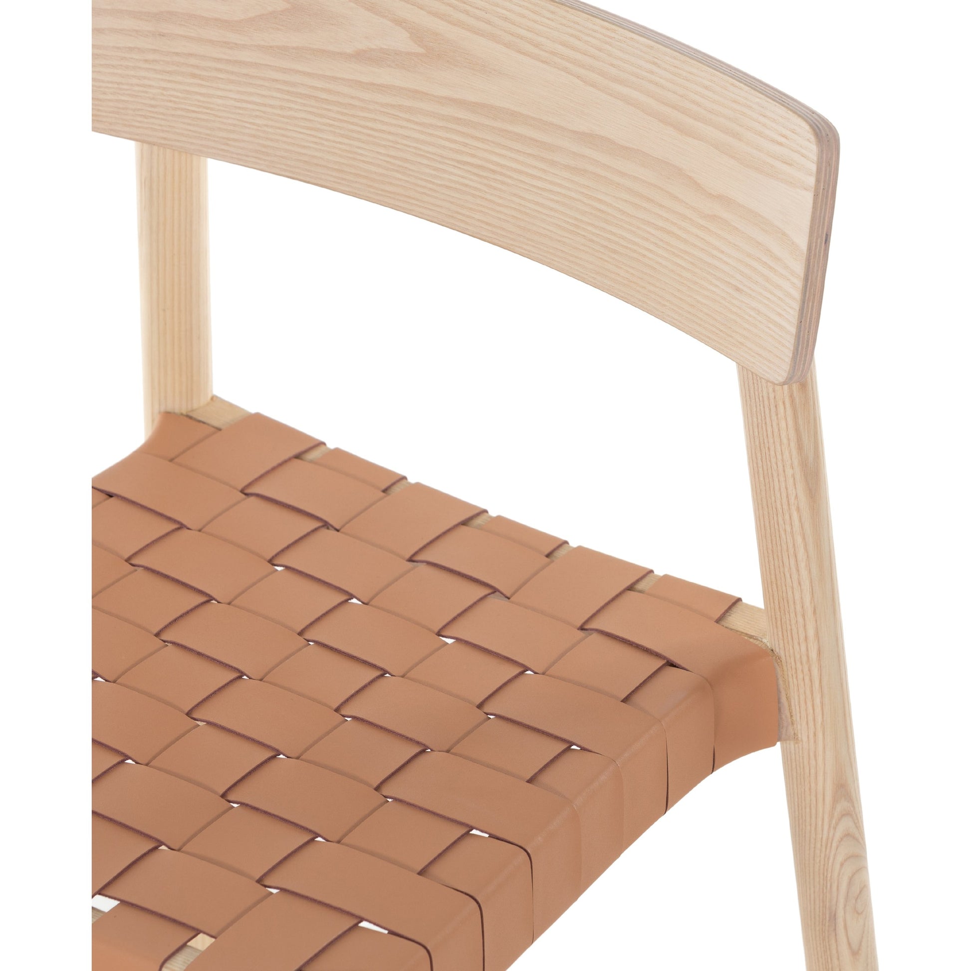 Heisler Dining Chair by Four Hands in almond leather and black. Made from solid ash, 70% split leather, 30% polyvinyl chloride (pvc), ash veneer in a modern style.