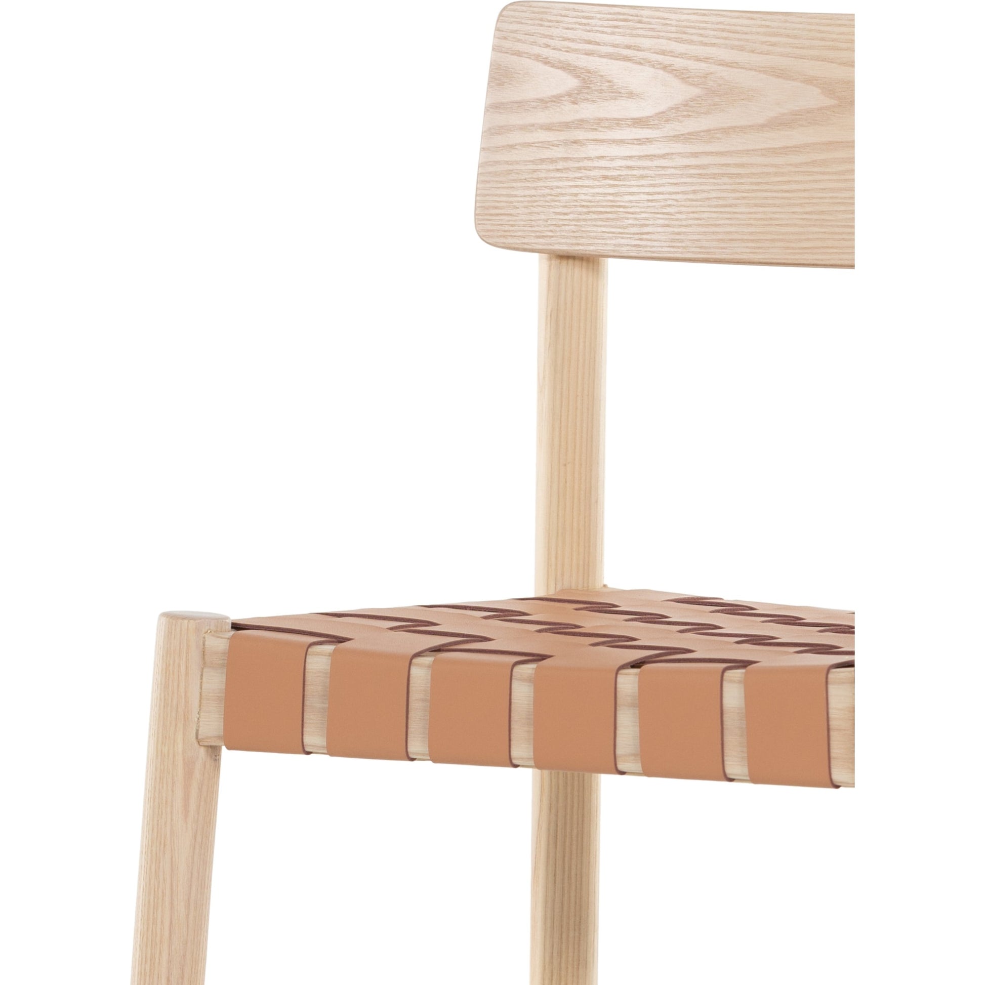 Heisler Dining Chair by Four Hands in almond leather and black. Made from solid ash, 70% split leather, 30% polyvinyl chloride (pvc), ash veneer in a modern style.