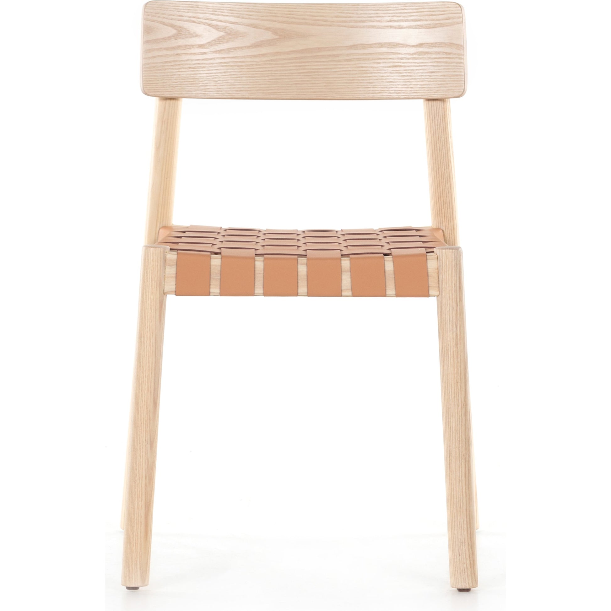 Heisler Dining Chair by Four Hands in almond leather and black. Made from solid ash, 70% split leather, 30% polyvinyl chloride (pvc), ash veneer in a modern style.