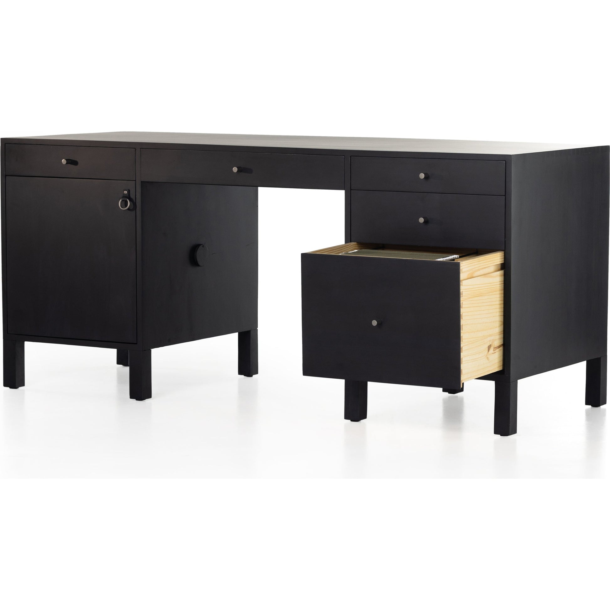 Isador Executive Desk by Four Hands. Made from solid poplar, top grain leather in a modern style.