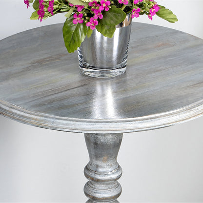 Pedestal Accent Table by Butler Specialty Company in gray and artifacts. Made from mango wood solids in a cottage & farmhouse style.