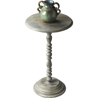 Pedestal Accent Table by Butler Specialty Company in gray and artifacts. Made from mango wood solids in a cottage & farmhouse style.