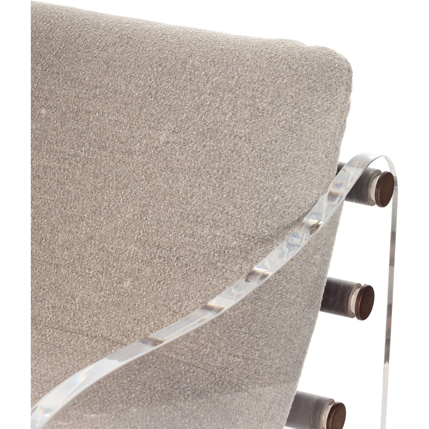 008 SI-1901674 | Closeup | Cassius Chair by Four Hands in torrance silver, almond, clear acrylic. Made from 100% recycled olefin, acrylic, solid parawood in a modern style.