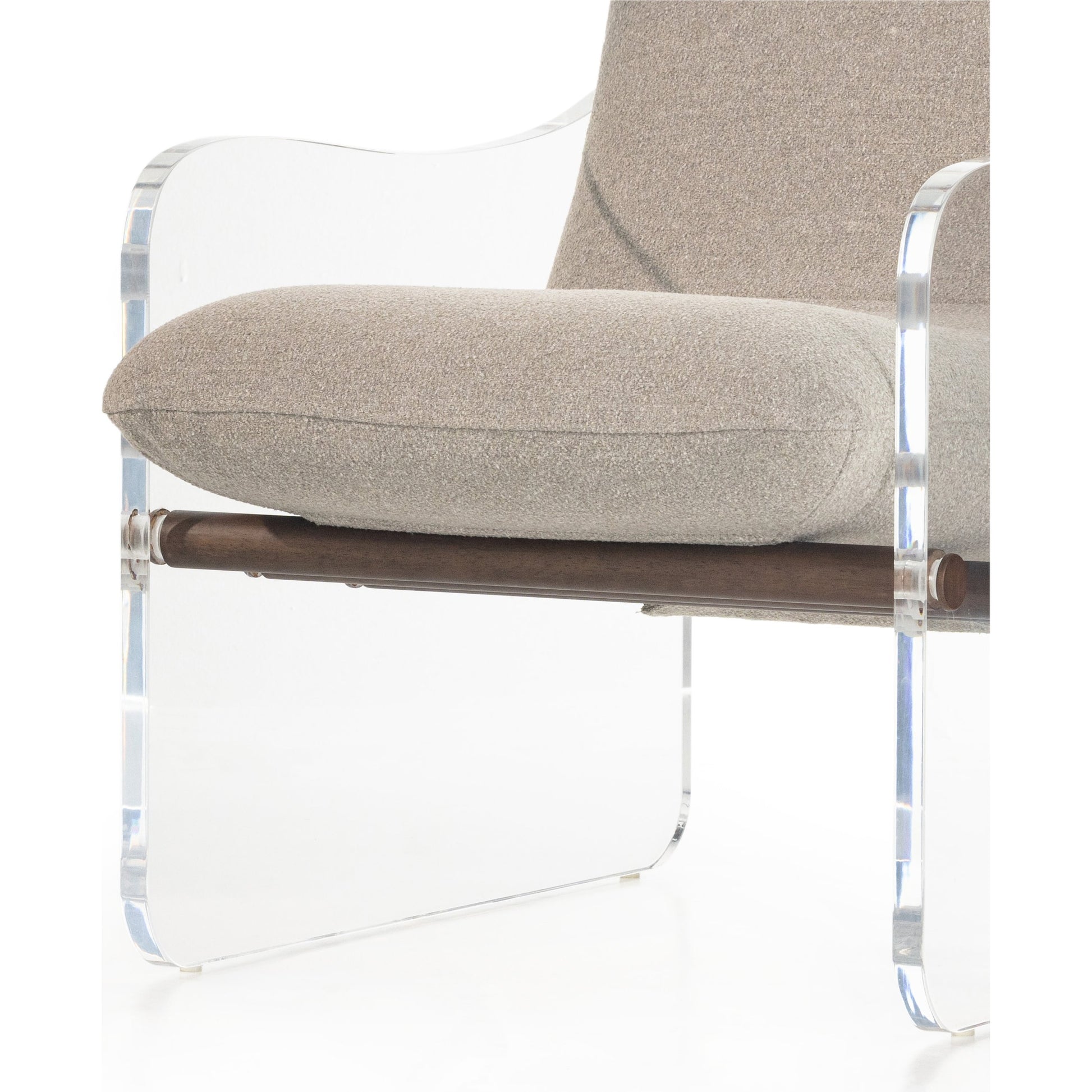 Cassius Chair by Four Hands in torrance silver, almond, clear acrylic. Made from 100% recycled olefin, acrylic, solid parawood in a modern style.