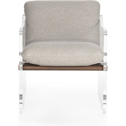 Cassius Chair by Four Hands in torrance silver, almond, clear acrylic. Made from 100% recycled olefin, acrylic, solid parawood in a modern style.