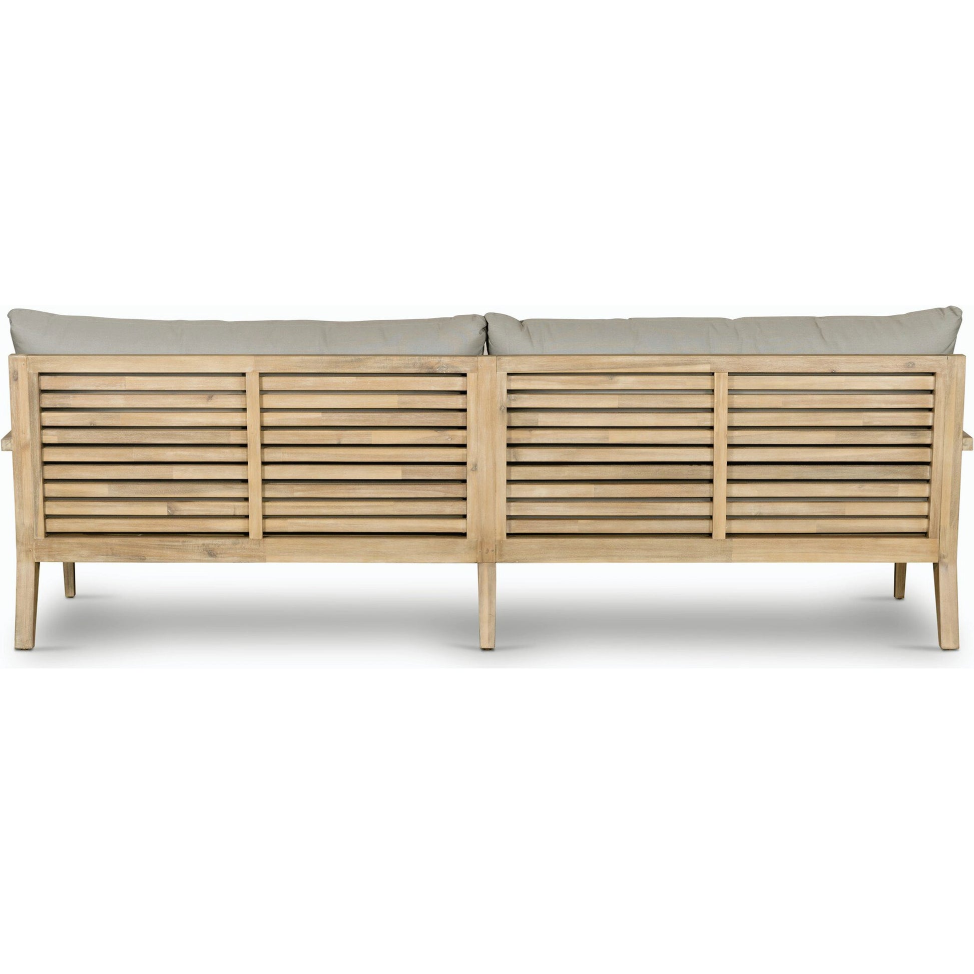 Amaya Outdoor Sofa by Four Hands in royal taupe and natural acacia. Made from solid fsc®-certified acacia, 100% polyester in a modern style.