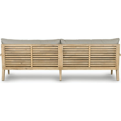 Amaya Outdoor Sofa by Four Hands in royal taupe and natural acacia. Made from solid fsc®-certified acacia, 100% polyester in a modern style.