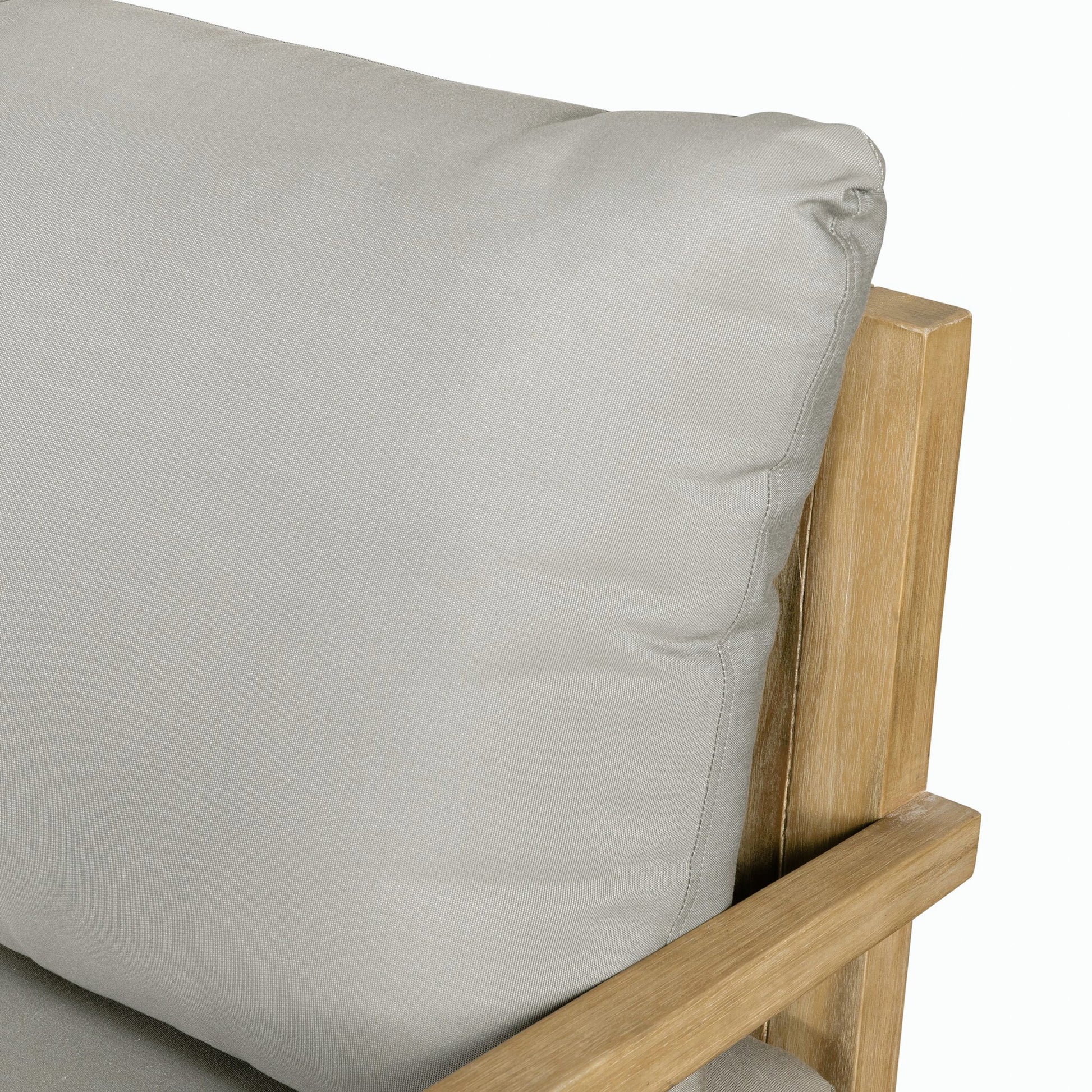 Amaya Outdoor Sofa by Four Hands in royal taupe and natural acacia. Made from solid fsc®-certified acacia, 100% polyester in a modern style.