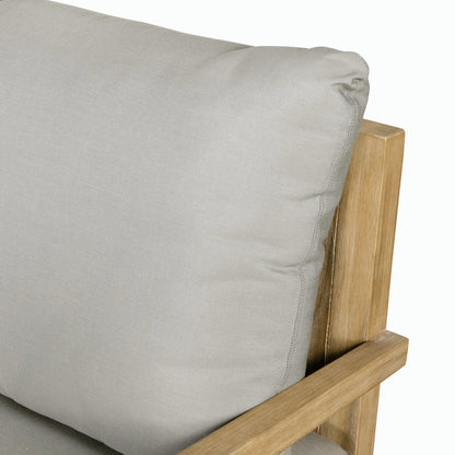 Amaya Outdoor Sofa by Four Hands in royal taupe and natural acacia. Made from solid fsc®-certified acacia, 100% polyester in a modern style.