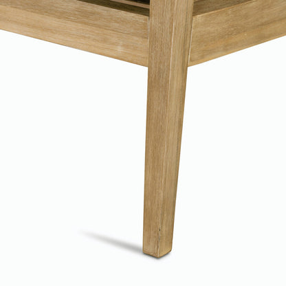 Amaya Outdoor Sofa by Four Hands in royal taupe and natural acacia. Made from solid fsc®-certified acacia, 100% polyester in a modern style.