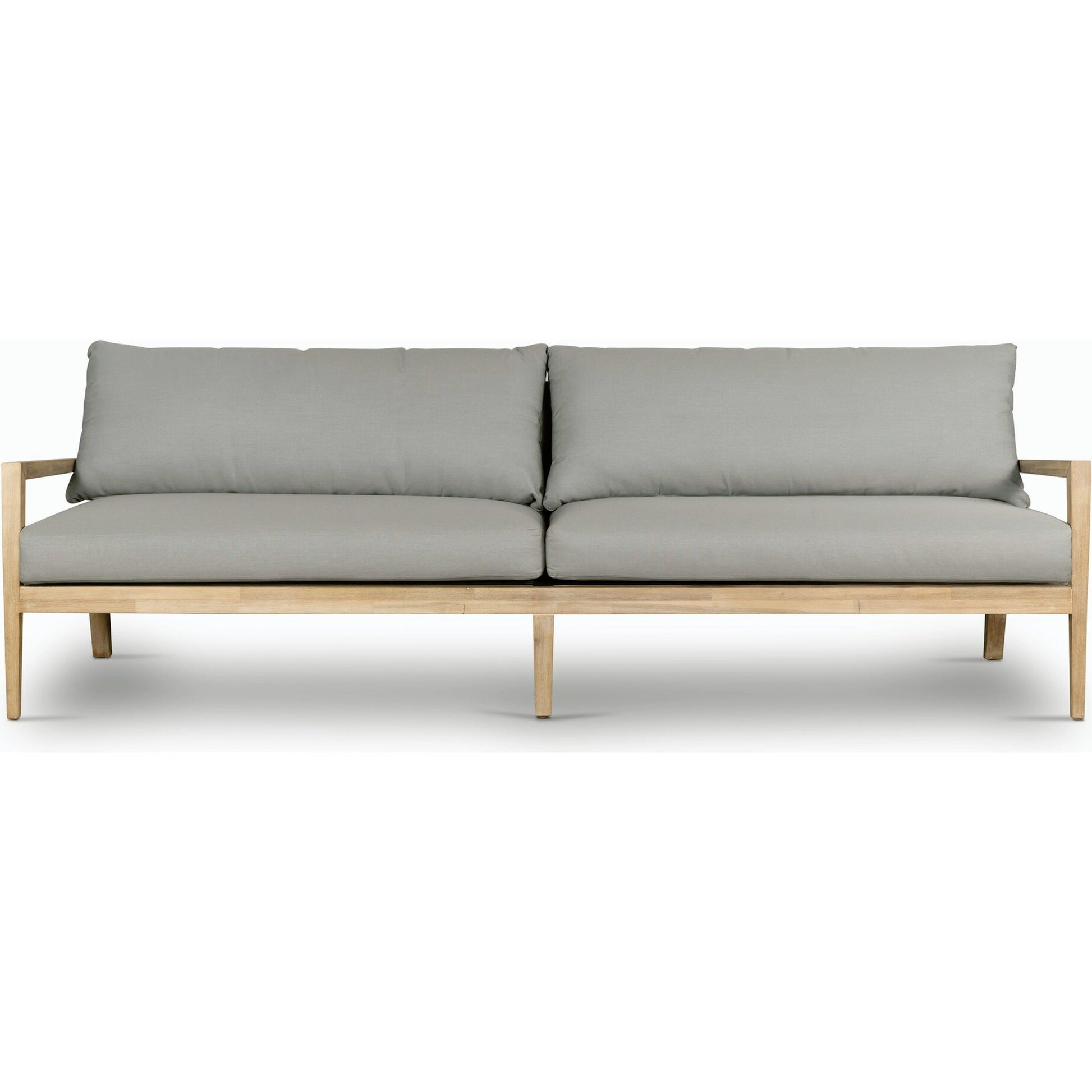 Amaya Outdoor Sofa by Four Hands in royal taupe and natural acacia. Made from solid fsc®-certified acacia, 100% polyester in a modern style.