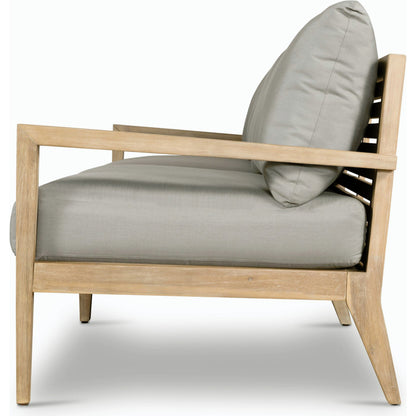 Amaya Outdoor Sofa by Four Hands in royal taupe and natural acacia. Made from solid fsc®-certified acacia, 100% polyester in a modern style.