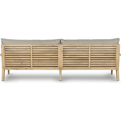 Amaya Outdoor Sofa by Four Hands in royal taupe and natural acacia. Made from solid fsc®-certified acacia, 100% polyester in a modern style.