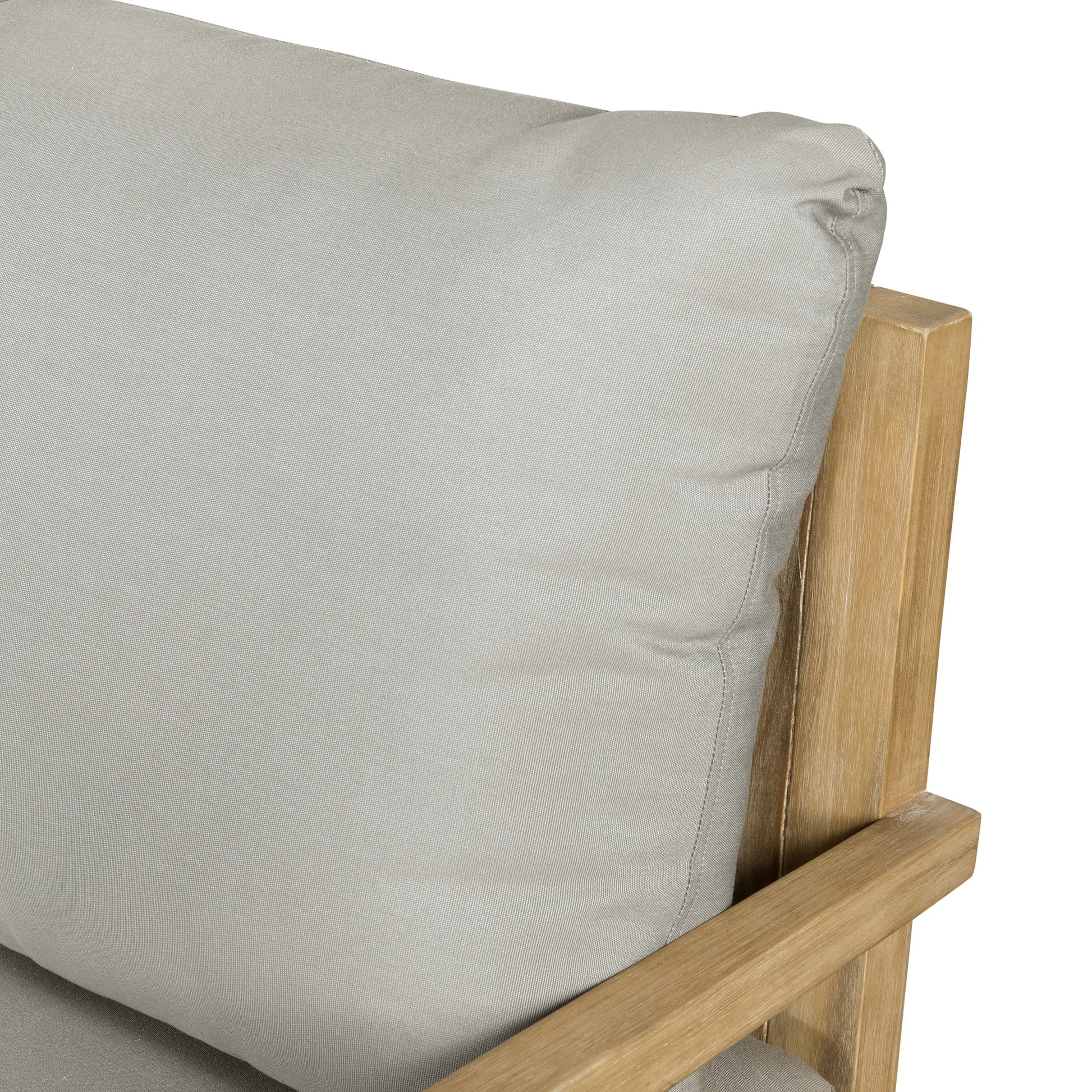 Amaya Outdoor Sofa by Four Hands in royal taupe and natural acacia. Made from solid fsc®-certified acacia, 100% polyester in a modern style.