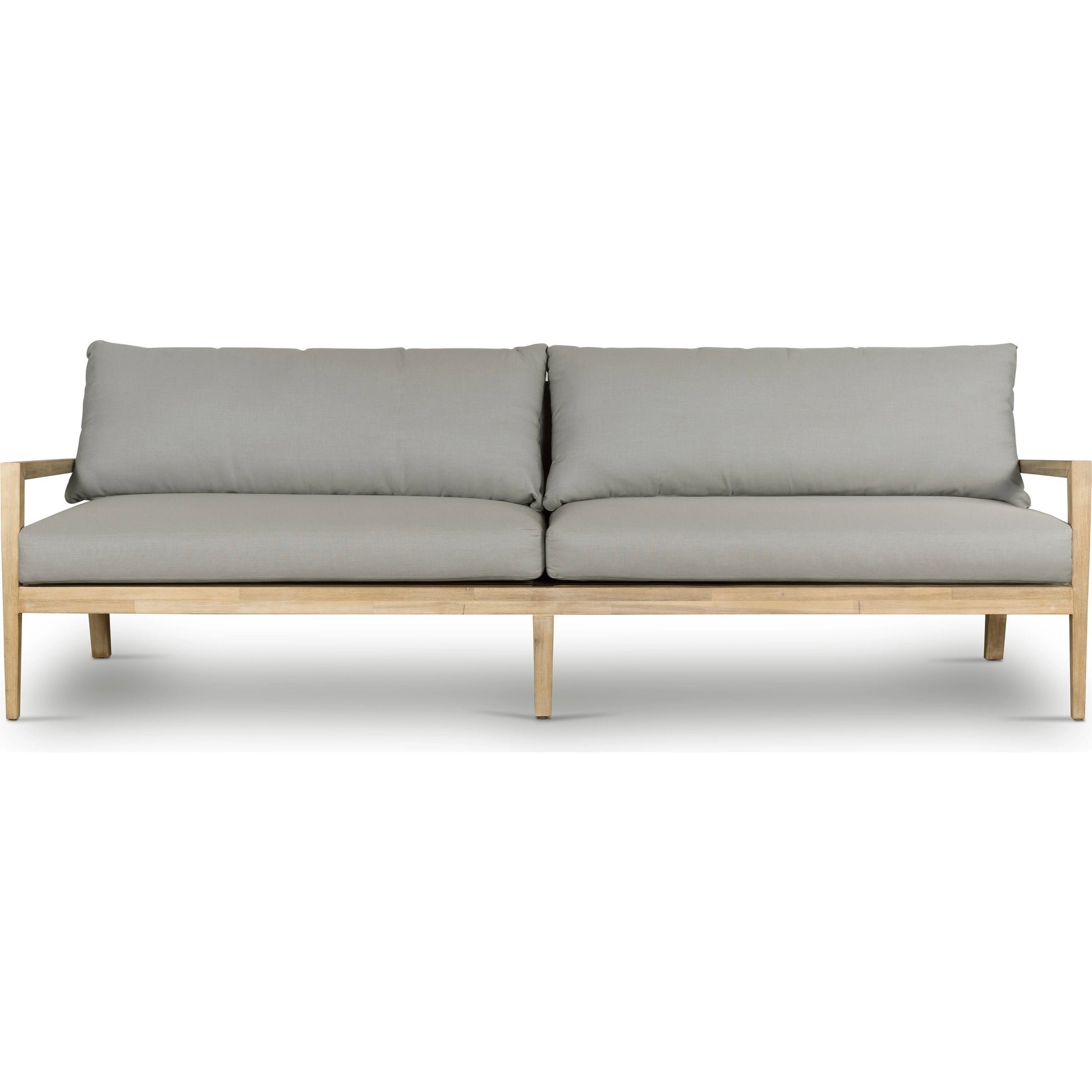Amaya Outdoor Sofa by Four Hands in royal taupe and natural acacia. Made from solid fsc®-certified acacia, 100% polyester in a modern style.