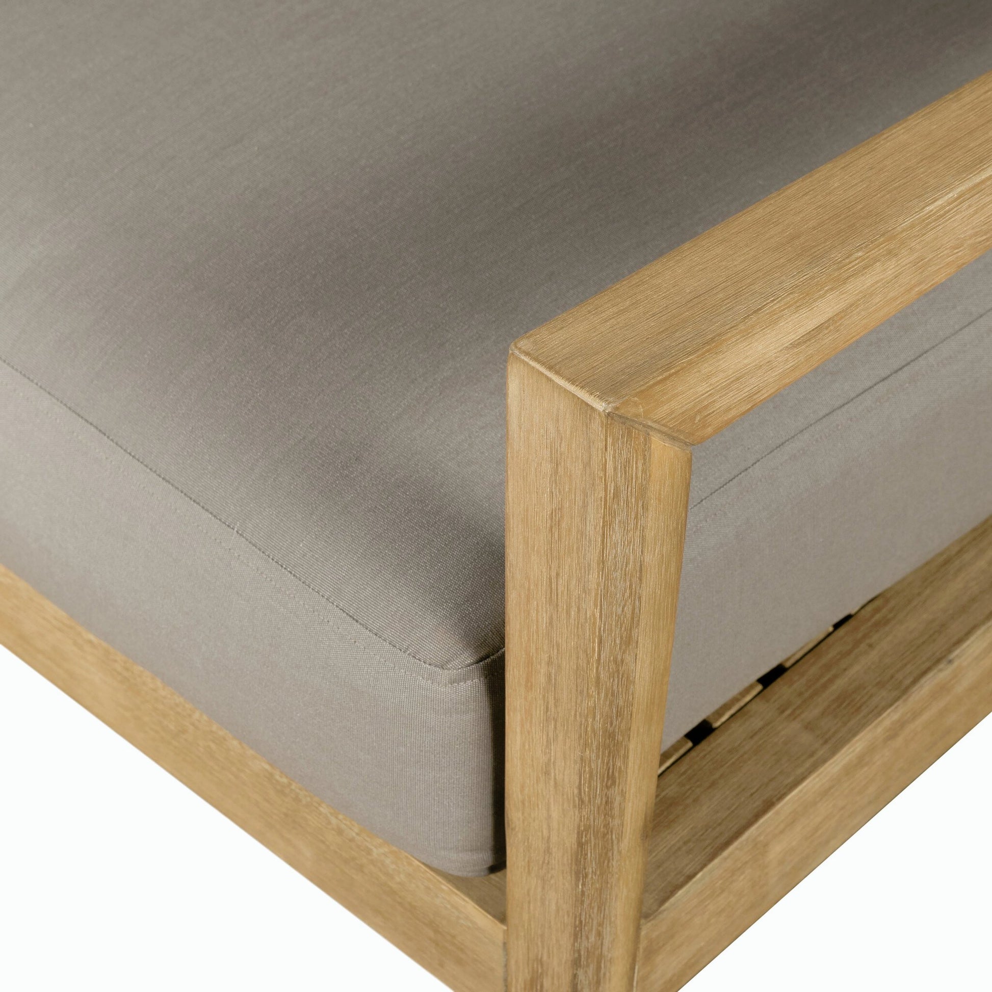 Amaya Outdoor Chair by Four Hands in royal taupe and natural acacia. Made from 100% polyester, solid fsc®-certified acacia in a modern style.