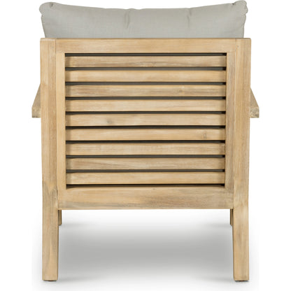 Amaya Outdoor Chair by Four Hands in royal taupe and natural acacia. Made from 100% polyester, solid fsc®-certified acacia in a modern style.