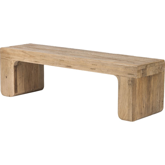 Merrick Accent Bench by Four Hands in natural elm. Made from solid reclaimed elm, poplar plywood in a modern style.