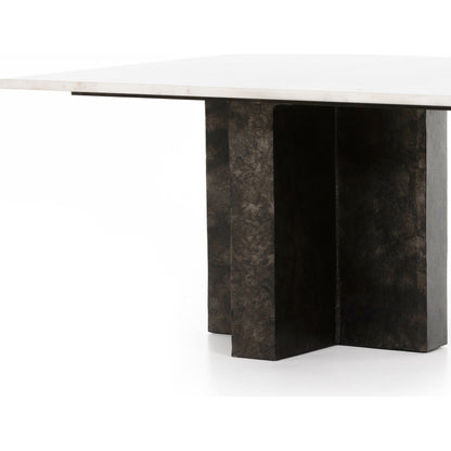 Terrell Coffee Table by Four Hands in raw black, white marble. Made from solid marble, aluminum in a modern style.