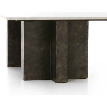 Terrell Coffee Table by Four Hands in raw black, white marble. Made from solid marble, aluminum in a modern style.