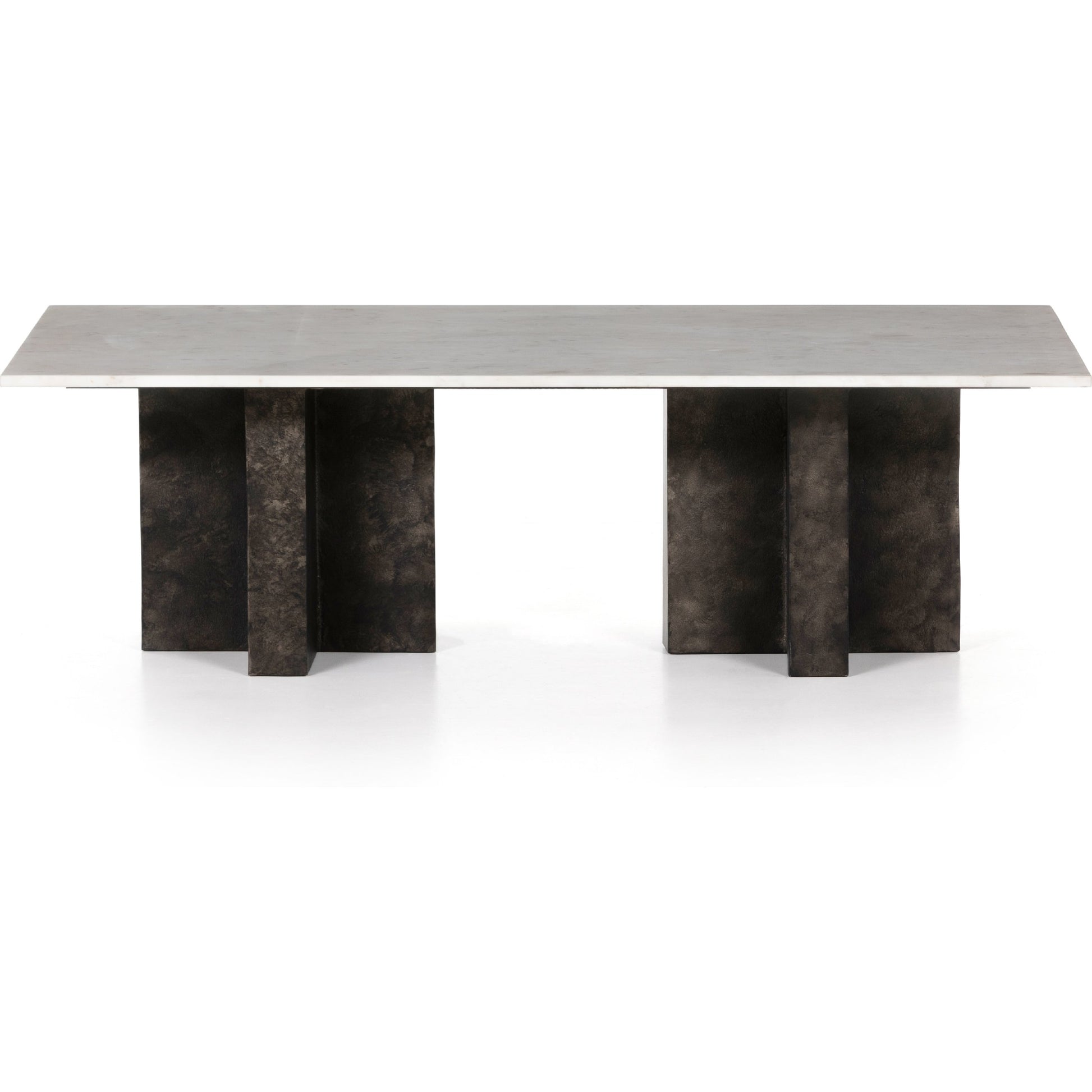 Terrell Coffee Table by Four Hands in raw black, white marble. Made from solid marble, aluminum in a modern style.