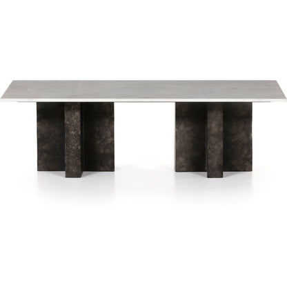 Terrell Coffee Table by Four Hands in raw black, white marble. Made from solid marble, aluminum in a modern style.