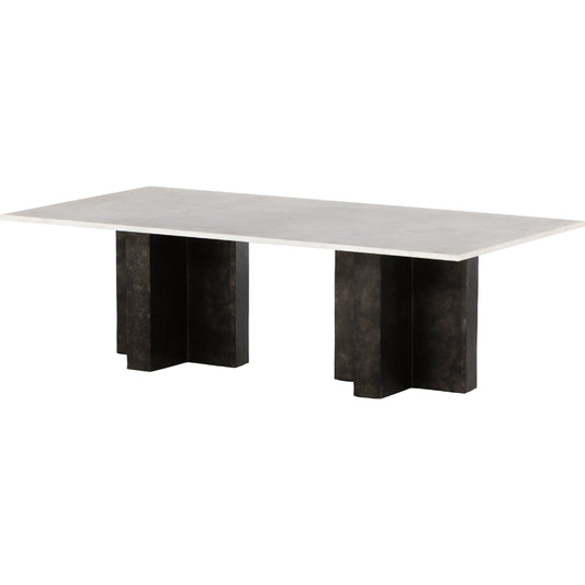 Terrell Coffee Table by Four Hands in raw black, white marble. Made from solid marble, aluminum in a modern style.