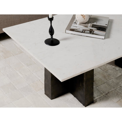 Terrell Coffee Table by Four Hands in raw black, white marble. Made from solid marble, aluminum in a modern style.