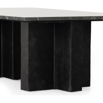 Terrell Coffee Table by Four Hands in raw black, white marble. Made from solid marble, aluminum in a modern style.