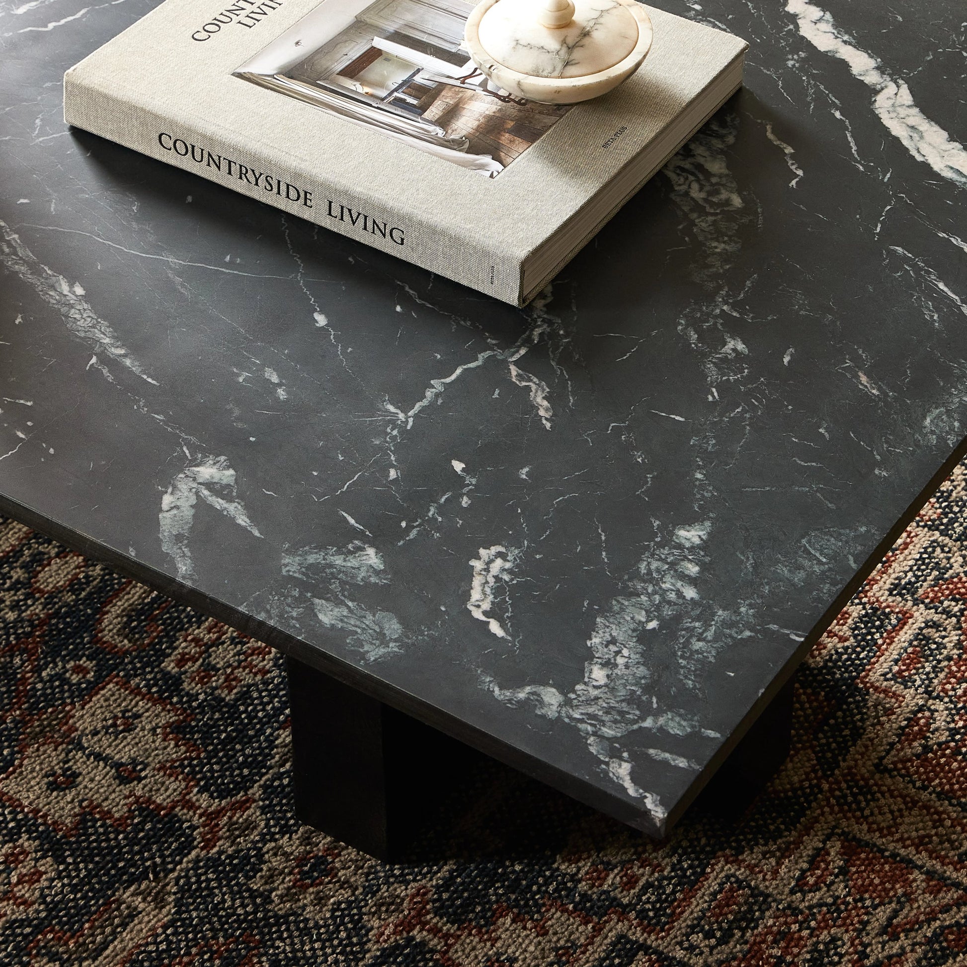 Terrell Coffee Table by Four Hands in raw black, white marble. Made from solid marble, aluminum in a modern style.