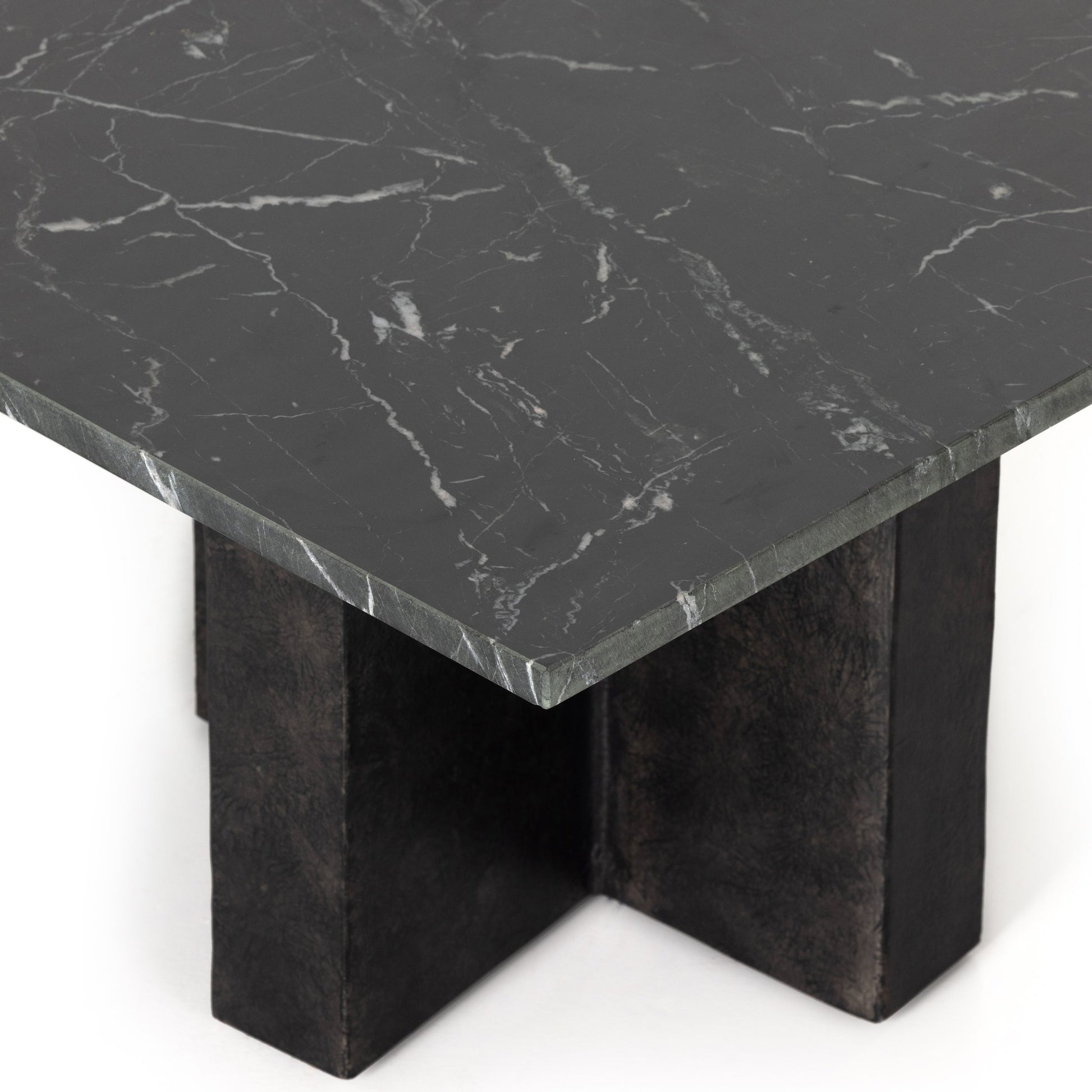 Terrell Coffee Table by Four Hands in raw black, white marble. Made from solid marble, aluminum in a modern style.