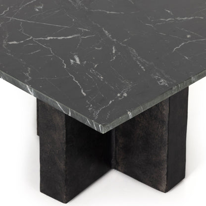 Terrell Coffee Table by Four Hands in raw black, white marble. Made from solid marble, aluminum in a modern style.