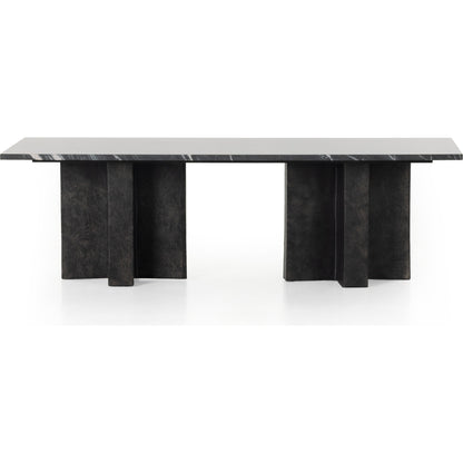 Terrell Coffee Table by Four Hands in raw black, white marble. Made from solid marble, aluminum in a modern style.