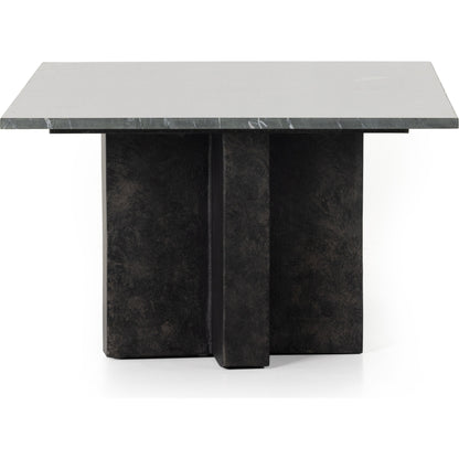 Terrell Coffee Table by Four Hands in raw black, white marble. Made from solid marble, aluminum in a modern style.