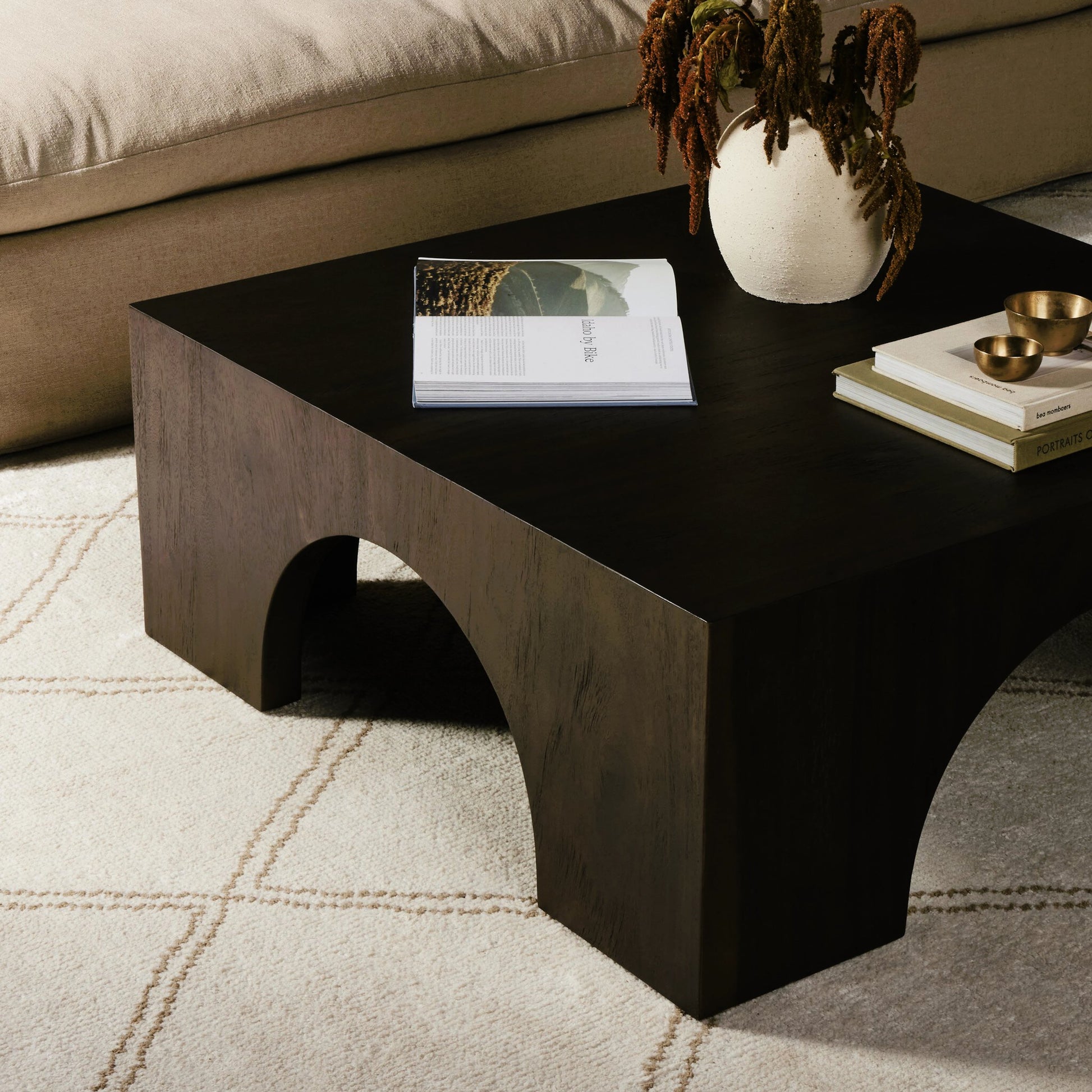 Fausto Coffee Table by Four Hands in bleached guanacaste. Made from thick guanacaste veneer in a modern style.