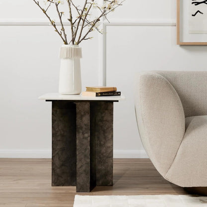 Terrell End Table by Four Hands in raw black, black marble. Made from solid marble, aluminum in a modern style.