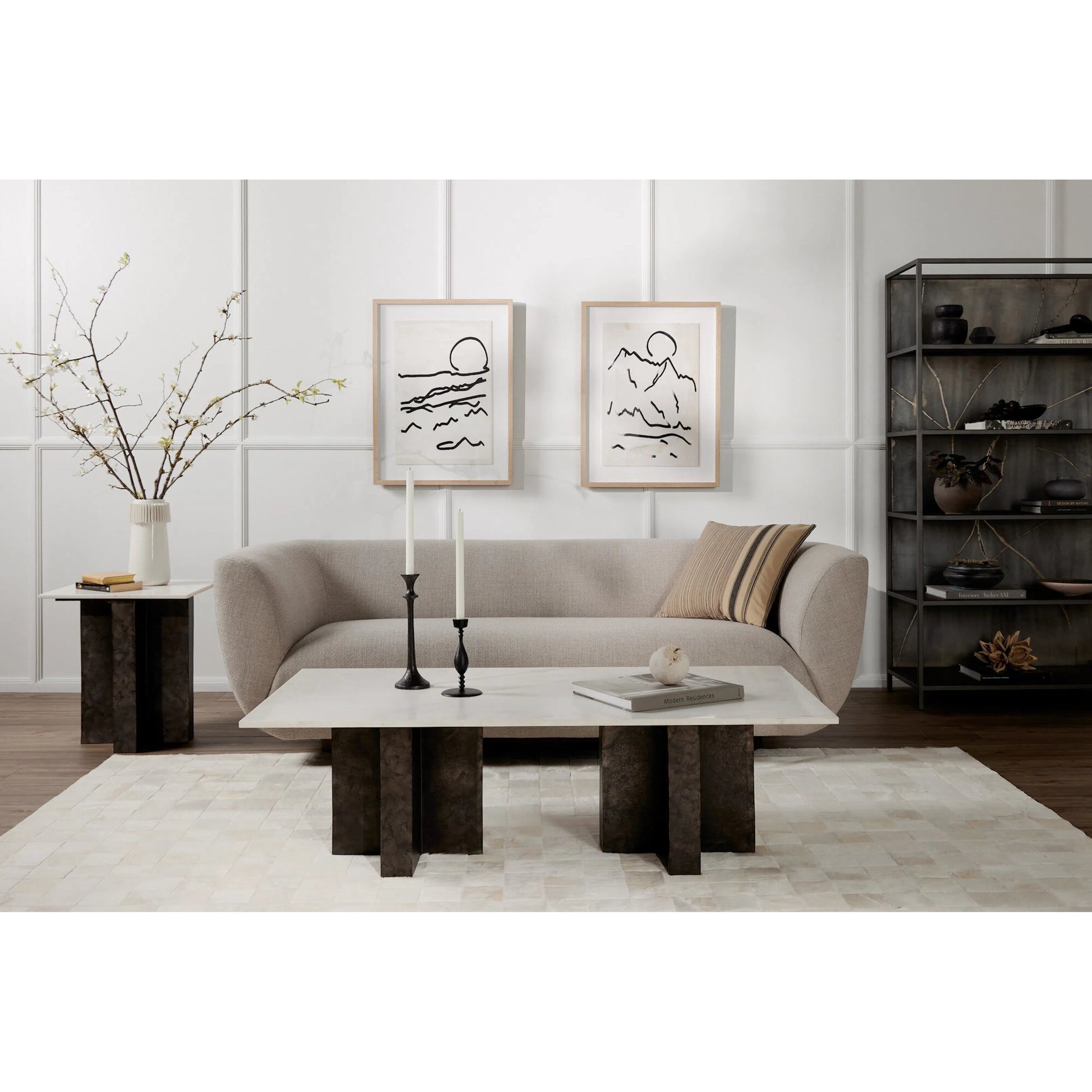Terrell End Table by Four Hands in raw black, black marble. Made from solid marble, aluminum in a modern style.