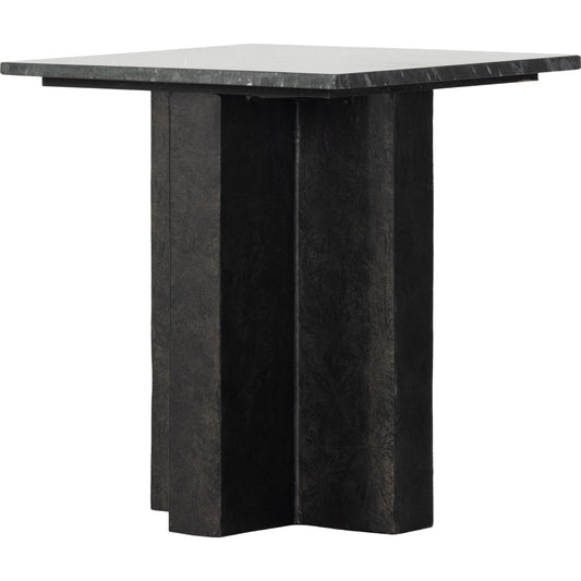 Terrell End Table by Four Hands in raw black, black marble. Made from solid marble, aluminum in a modern style.