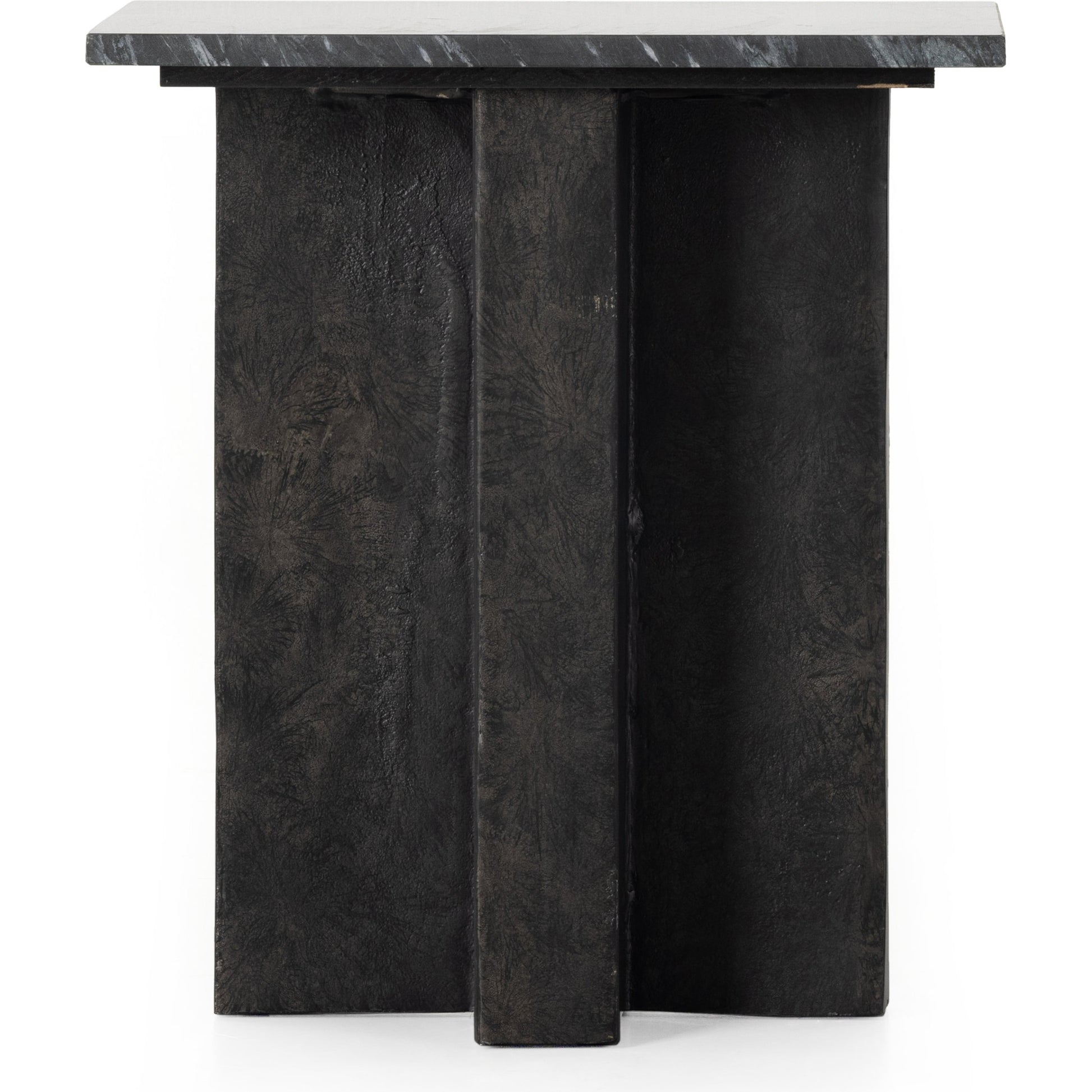 Terrell End Table by Four Hands in raw black, black marble. Made from solid marble, aluminum in a modern style.