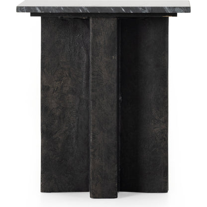 Terrell End Table by Four Hands in raw black, black marble. Made from solid marble, aluminum in a modern style.