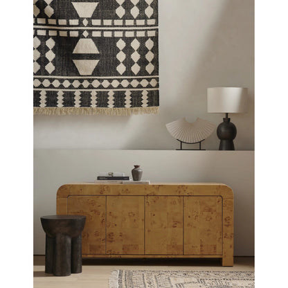 Sante End Table by Four Hands in raw black. Made from aluminum, engineered hardwood in a modern style.
