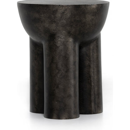 Sante End Table by Four Hands in raw black. Made from aluminum, engineered hardwood in a modern style.