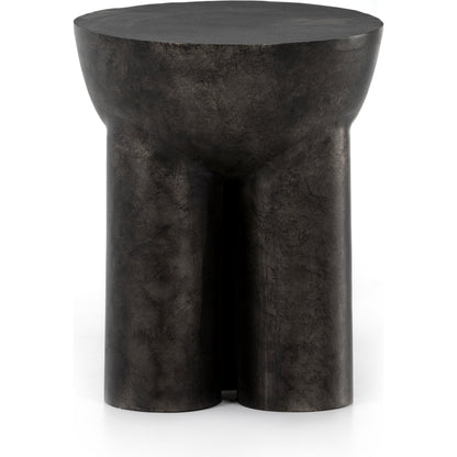Sante End Table by Four Hands in raw black. Made from aluminum, engineered hardwood in a modern style.