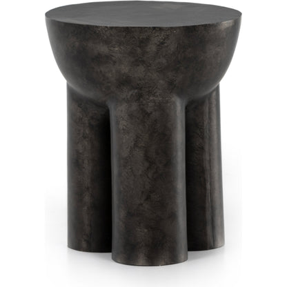 Sante End Table by Four Hands in raw black. Made from aluminum, engineered hardwood in a modern style.