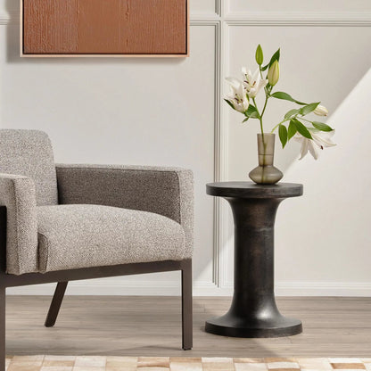 Gino End Table by Four Hands in raw black. Made from aluminum, engineered hardwood in a modern style.