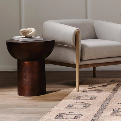 Searcy End Table by Four Hands in matte white. Made from aluminum, engineered hardwood in a modern style.