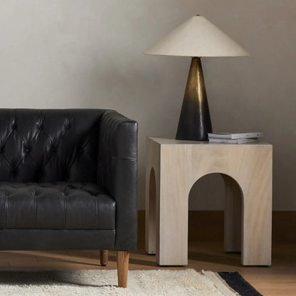 Fausto End Table by Four Hands in bleached guanacaste. Made from thick guanacaste veneer in a modern style.